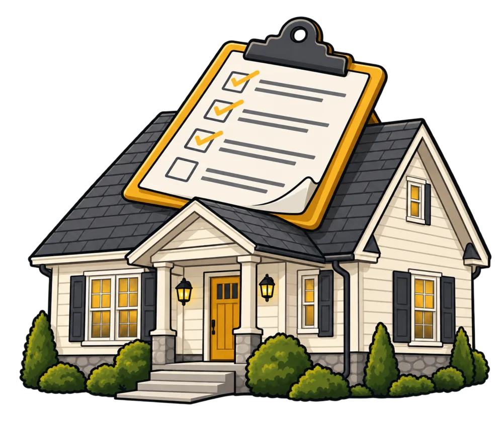 An estimate clipboard resting on the roof of a house